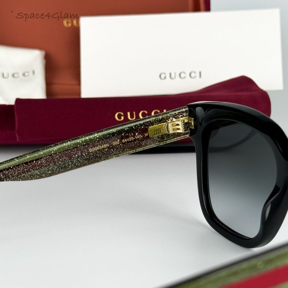 NEW GUCCI GG0034SN 002 Black Colorful Gray Gradient Rectangle Women Sunglasses - Picture 7 of 9